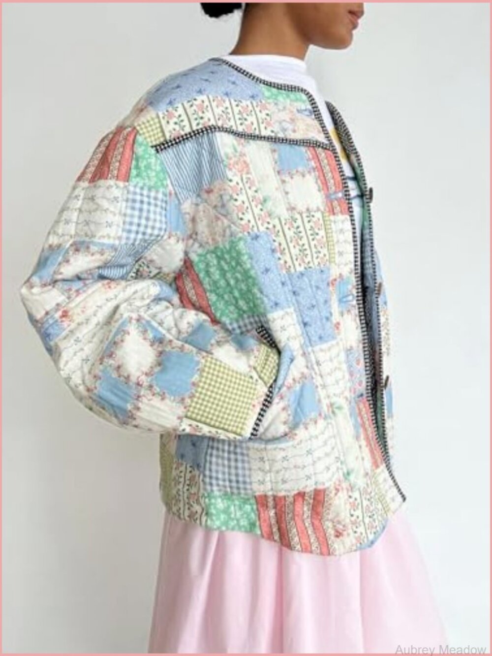 Women's Floral Print Quilted Puffer Jacket Long Sleeve Lightweight Open Front - Picture 4 of 5
